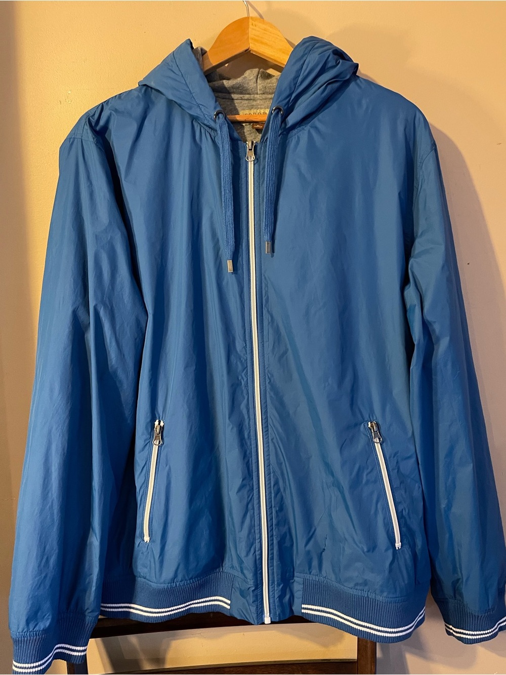 Sonoma Life + Style Royal Blue Jersey-Lined Hooded Windbreaker Jacket Size As Is